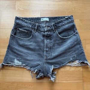 Zara high rise gray denim shorts